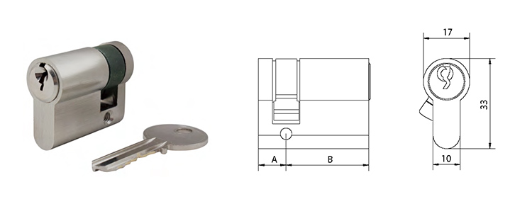 Euro Profile Cylinder Master Key With Custom Finish - Euro Cylinder - 3 Asymmetrical Single profile cylinder ECS