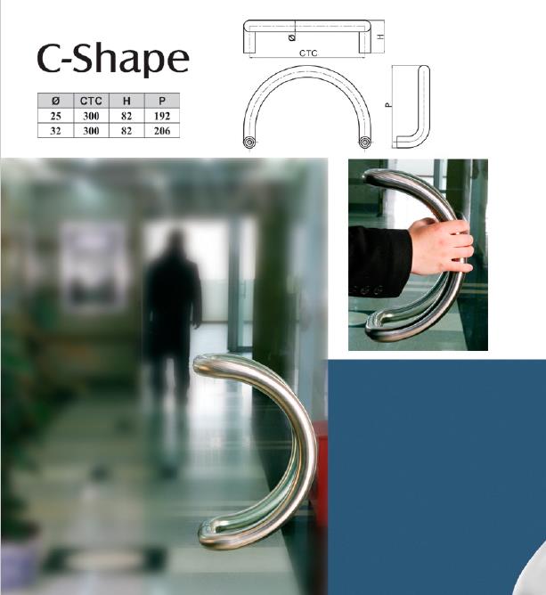C shaped stainless steel golden commercial door pull handle - Pull Handle - 1 C shaped commercial door pull handle