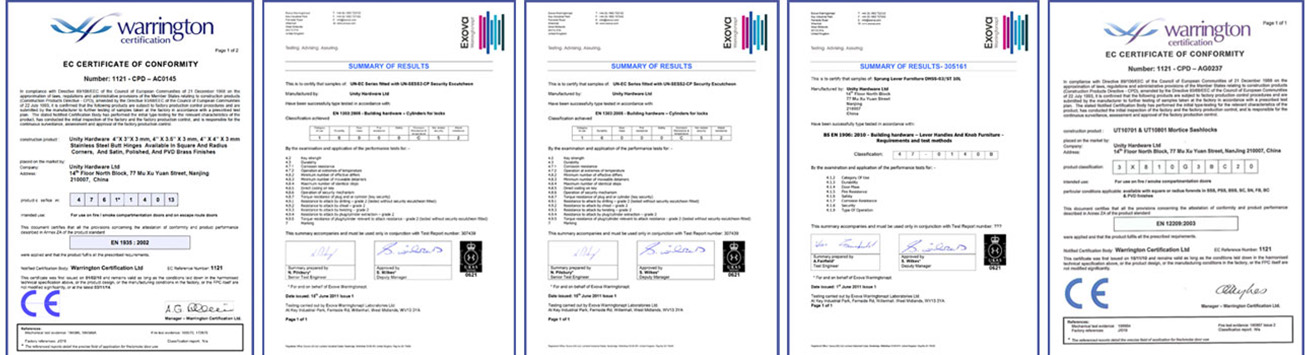 About - - 4 Certifications of HUACI Door Hardware