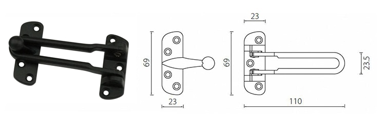 Matte black security door guard latch lock DGZ01-BK-size
