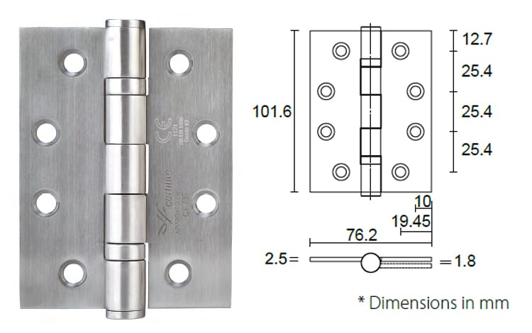 Stainless steel heavy duty door hinge 4 - x 3 - x 2.5mm - Square Corner - Door Hinge - 1