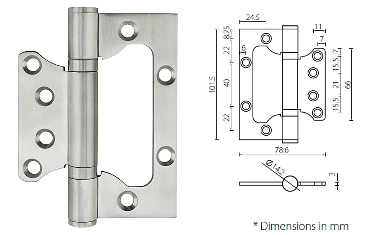 Satin stainless steel flush door hinge HFS4030-2